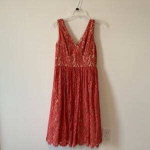 Eliza J Lace Midi Dress light coral double lined size 8 pockets NWOT